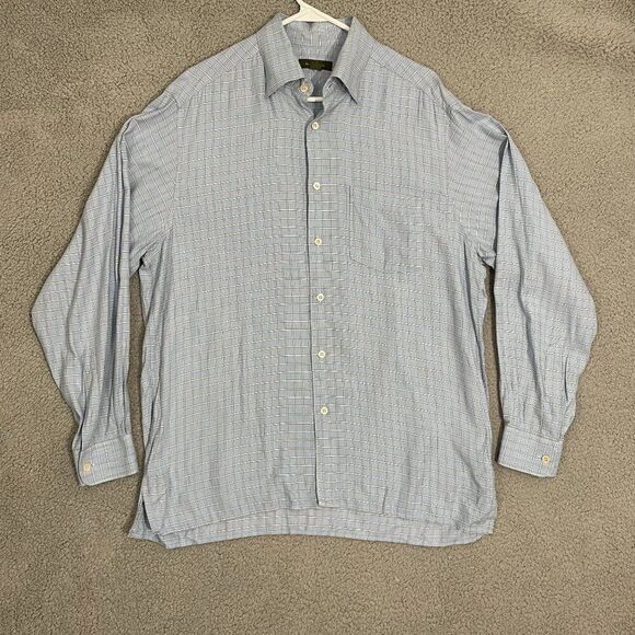 Ermenegildo Zegna Dress Shirt Men L Blue Plaid Button Front Pocket Made in Italy - Picture 1 of 12